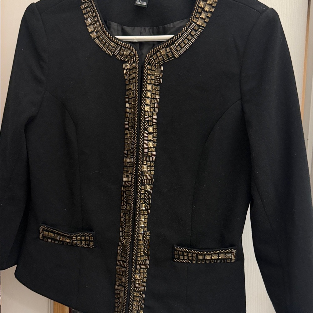 Elegant Black and Gold embellished trim Jacket @!